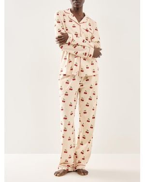 Chelsea Peers Ditsy Cherry Stripe Long Pj Set - Natural