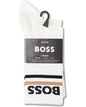 BOSS Piquet Stripe Sport Socks Three Pack, Viscose - White