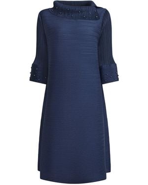 James Lakeland Split Collar Embelished Sleeve Dress - Blue