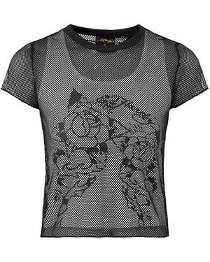 Ed Hardy Double Layer Climbing Rose Mesh T-Shirt - Grey