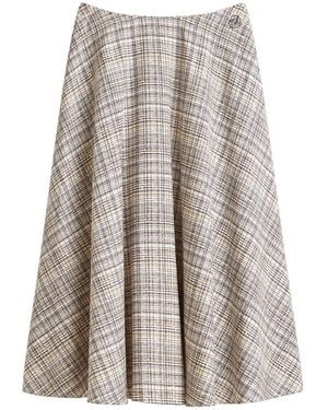 Tommy Hilfiger Midi A-Line Skirt With Linen - Brown