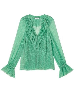 LK Bennett Mul- Annie Frill-Trim Graphic-Print Woven Blouse - Green