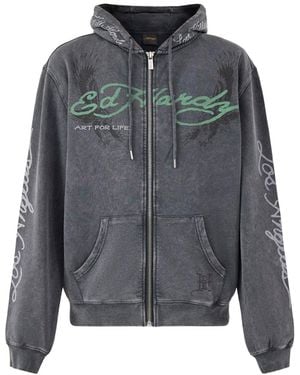 Ed Hardy Art For Life Tattoo Zip Hoodie - Grey