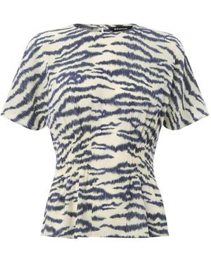 Whistles Feathered Tiger Shirred Blouse, Wood/Metal - White