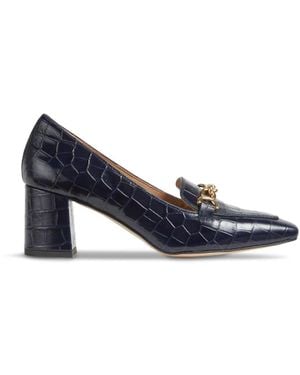LK Bennett Johanna Croc Effect Trim Block Loafer - Blue
