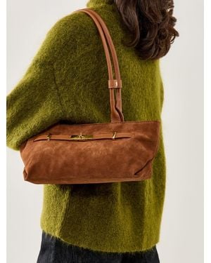 Marlon Bacil Long Handle Suede Bag Tan - White