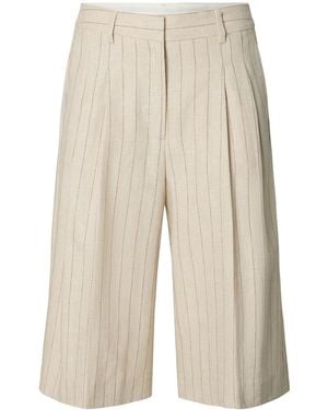 SELECTED High Waisted Linen Blend Bermuda Shorts Cream - White