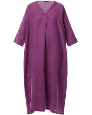 Oska Linen V Neck Dress - Purple