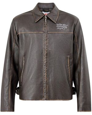 Ed Hardy Vintage Washed Vegan Motocross Jacket - Grey