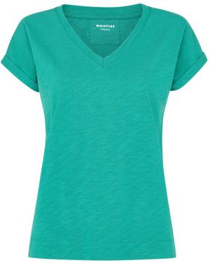 Whistles Willa V Neck Cap Sleeve Tee - Green