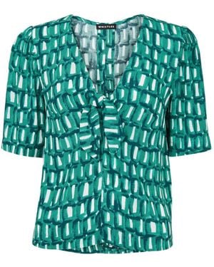 Whistles Women's Linked Smudge Tie Front Top - Green