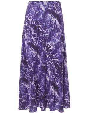 Whistles Glossy Leopard Bias Skirt, Leather - Purple