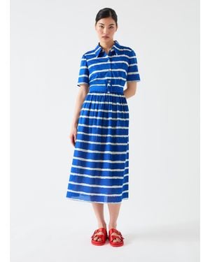 LK Bennett Brielle Mazarine & Birch Cotton Mazarine & Birch Stripe Voile Shirt Dress - Blue