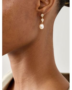 Astrid & Miyu Pear Bezel & Pearl Drop Earring Studs - Metallic