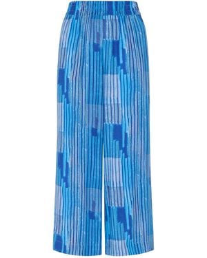 Whistles Stripe Print Cropped Trouser - Blue