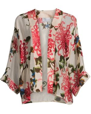 One Hundred Stars Women's Chrysanthemum Short Kimono - White