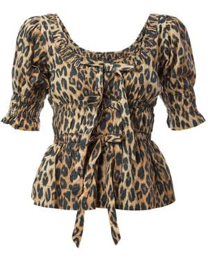 Damson Madder Women's Bianca Ruffle Leopard Blouse - Brown