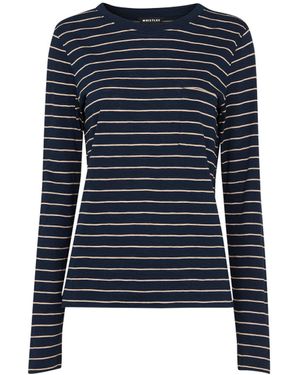 Whistles Stripe Crew Neck Pocket Top - Blue