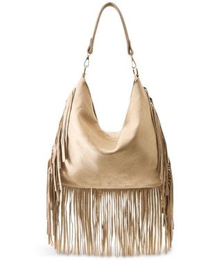 Marlon Maxi Charlize Fringe Suede Shoulder Bag Tan - Natural