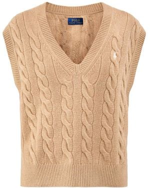 Polo Ralph Lauren Cable Knit V-Neck Vest Camel - Natural