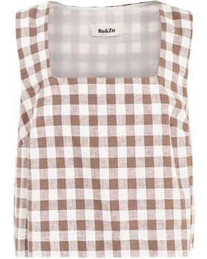 roandzo Gingham Square Neck Shell Top - White