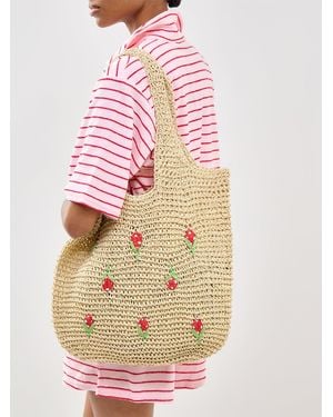 Pieces Pckelly Straw Shopper Tote Bag - White