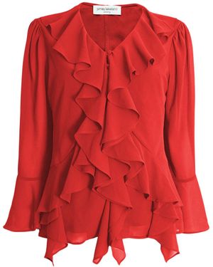 James Lakeland Women's Chiffon Ruffle Shirt - Red