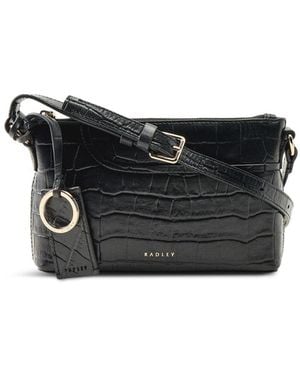 Radley Pockets Faux Croc Mini Zip Top Shoulder Bag - Black