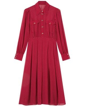 LK Bennett Cody Polka Dot Print Pocket Shirt Dress - Red