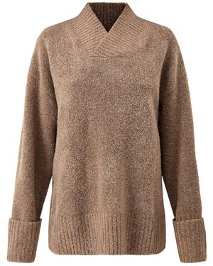 Pretty Lavish Camille V-Neck Oversized Borg Jumper - Brown