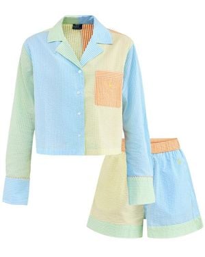 Polo Ralph Lauren Mixed Seersucker Short Set Multi, Cotton - Blue