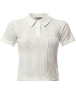 Damson Madder Devon Pointelle Polo Tee - White