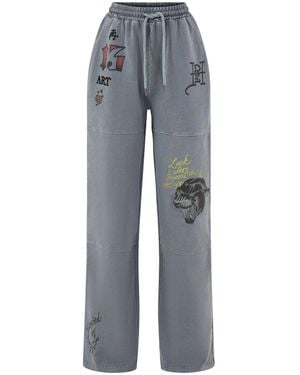 Ed Hardy Tattoo Collage Wide Leg Joggers - Grey