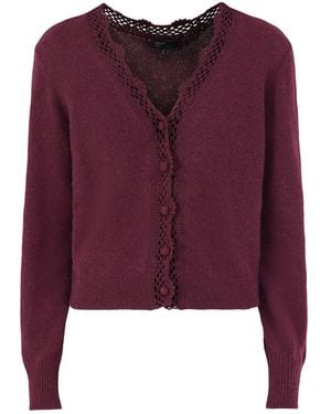 Nobody's Child Crochet Trim V-Neck Cardigan - Purple