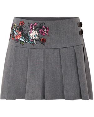 Ed Hardy Skull And Panther Pleated Mini Skort - Grey