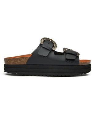 V.Gan Vegan Plum Footbed Reptile Sandals - Black