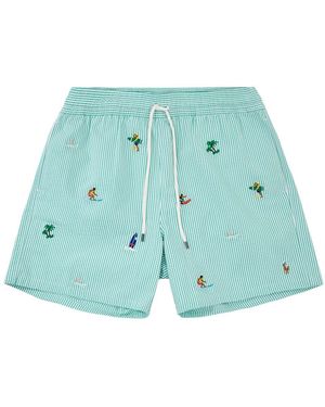 Polo Ralph Lauren Embroidered Seersucker Swim Shorts - Blue