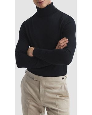 Reiss Caine Slim Fit Merino Wool Funnel Neck Jumper - Blue