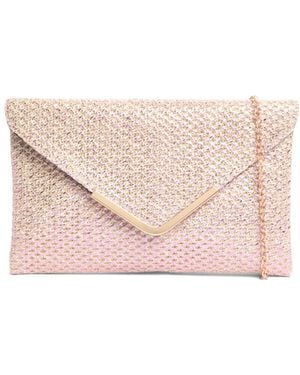 Anna Cecere Raffia Envelope Metallic Clutch With Chain Bag - Pink