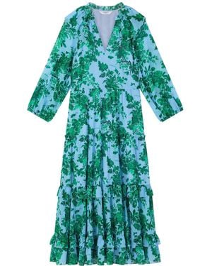 LK Bennett Eleanor Neon Garden Print Recycled Tiered Dre - Green