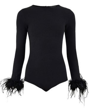 Never Fully Dressed Feather Bodysuit – - Black