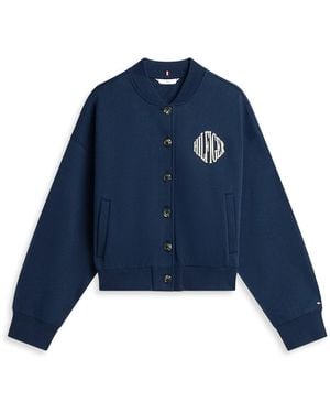 Tommy Hilfiger Flex Fleece Logo Bomber Cardigan - Blue