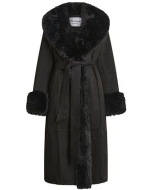 James Lakeland Faux Fur Cuff Belted Coat - Black