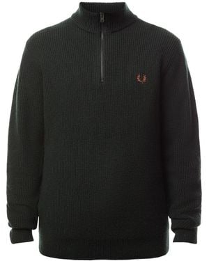 Fred Perry Textured Half Zip Jumper - Black