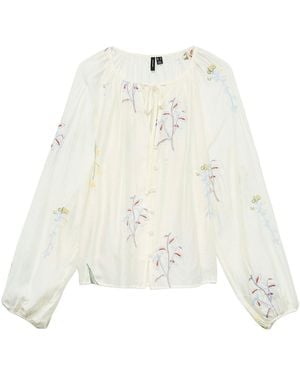 Vero Moda Lina Embroidered Long Sleeve Blouse - White