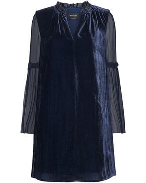 Whistles Velvet Sheer Sleeve Dress - Blue