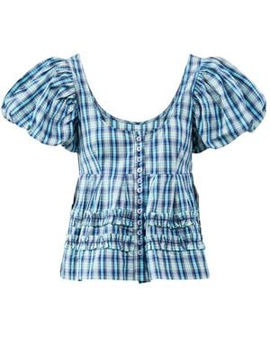 Damson Madder Summer Joy Check Blouse - Blue