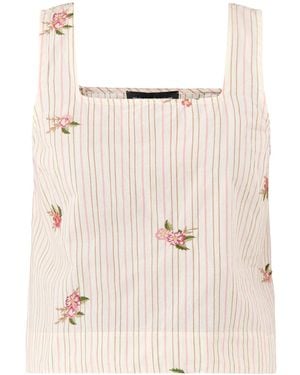 Nobody's Child Elizabeth Scarlett Stanley Stripe Embroidered Floral Top Cream - Natural