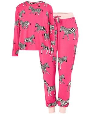 Chelsea Peers Zebra Crew Neck Pyjama Set - Pink