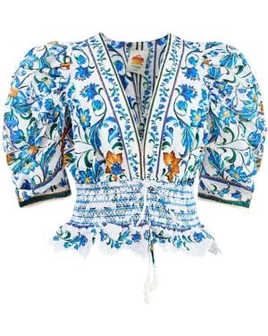 FARM Rio Flora Tile Blouse - Blue
